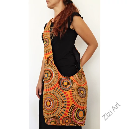 pamut, narancssárga, színes, textil, mandalás, válltáska, egyedi, női, kiegészítő, divat, trend