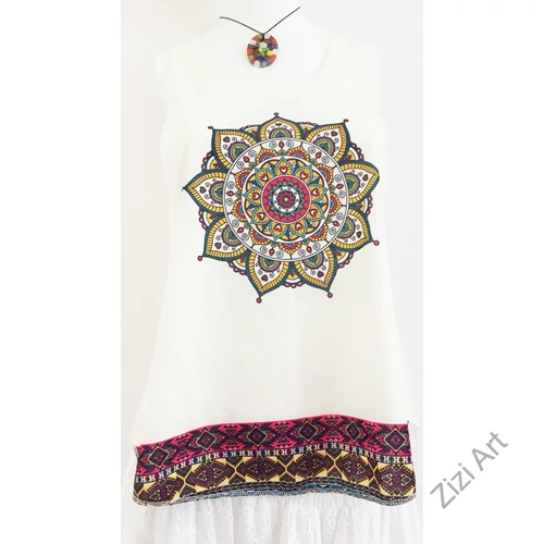 fehér, színes, kék, pink, mandala, mintás, ujjatlan, pamut, felső, női, divat, trend, nyári, sportos, elegáns, bohém, extravagáns