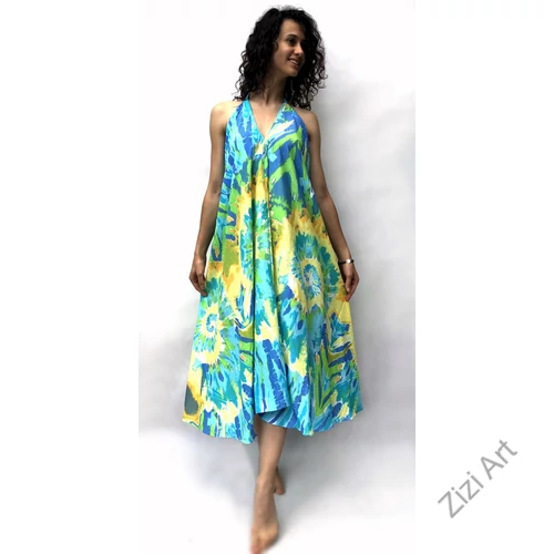 hosszú, ruha, nyakpántos, batik, mintás, sárga, kék, zöld, bő, szellős, női, divat, nyári, trend, Thaiföld, webshop