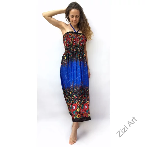 hosszú, bő, viszkóz, ruha, kék, virág, mintás, megkötős, szellős, könnyű, női, divat, Thaiföld, trend, webshop
