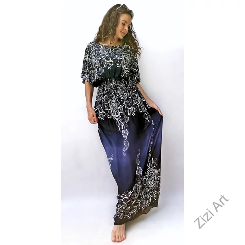 hosszú, ruha, kék, szürke fehér, viszkóz, rövid ujjú, lai, mintás, Thaiföld, bő, színes, szellős, női, divat, nyári, trend, webshop