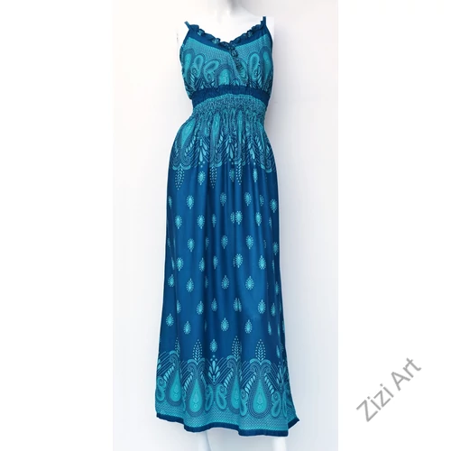 türkiz, kék, zöld, hosszú, viszkóz, ujjatlan, ruha, spagettipántos, levél, mintás, Thaiföld, bő, színes, szellős, könnyű, különleges, női, divat, nyári, trend, webshop