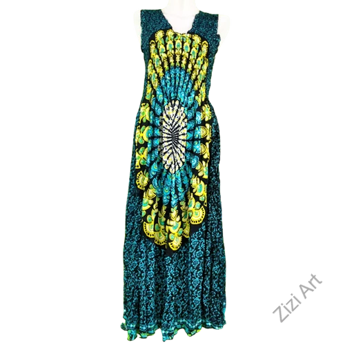 hosszú, viszkóz, ujjatlan, ruha, bő, színes, mandala, pávatoll, mintás, szellős, női, divat, trend, webshop, kék, zöld, fekete, narancs, pink, sárga, lila, piros, barna 
