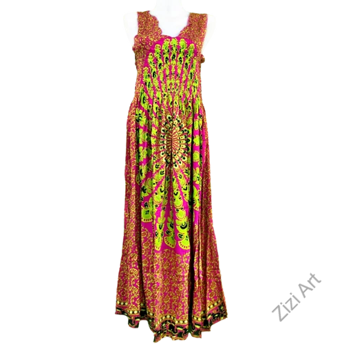 hosszú, viszkóz, ujjatlan, ruha, bő, színes, mandala, pávatoll, mintás, szellős, női, divat, trend, webshop, kék, zöld, fekete, narancs, pink, sárga, lila, piros, barna 