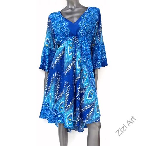ruha, midi, viszkóz, kék, pávatollas, bohém, hippi, laza, női, divat, trend