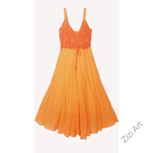 midi, ruha, pamut, ujjatlan, pántos, narancs, sárga, Thaiföld, bő, színes, szellős, könnyű, különleges, női, divat, nyári, trend, webshop