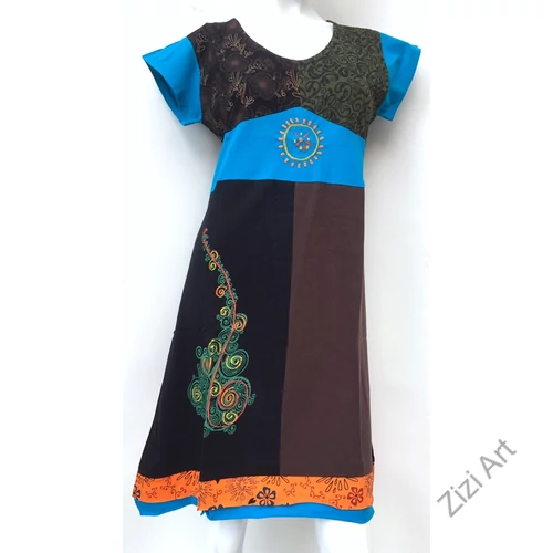 ruha, tunika, pamut, mandalás, virágos, patchwork, rövid ujjú, Nepál, egyedi, különleges, női, trend