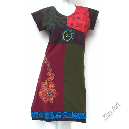 ruha, tunika, pamut, mandalás, virágos, patchwork, rövid ujjú, Nepál, egyedi, különleges, női, trend
