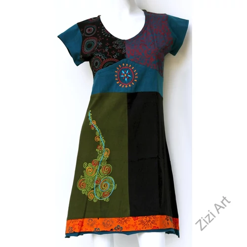 ruha, tunika, pamut, mandalás, virágos, patchwork, rövid ujjú, Nepál, egyedi, különleges, női, trend