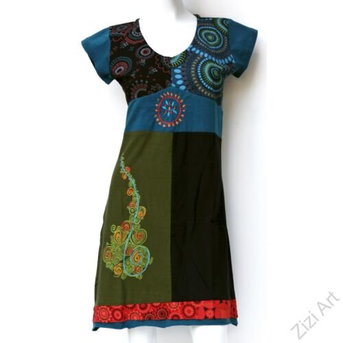 ruha, tunika, pamut, mandalás, virágos, patchwork, rövid ujjú, Nepál, egyedi, különleges, női, trend