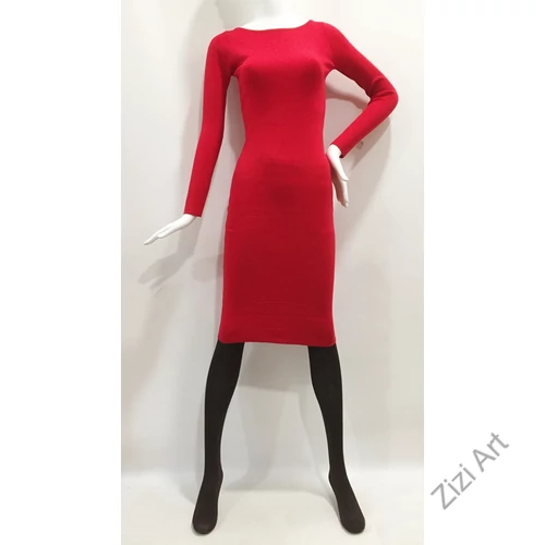 piros, kötött, hosszú ujjú, karcsúsított, pamut, hosszú, maxi, ruha, olasz, egyedi, vidám, elegáns, különleges, női, divat, bohém, trend