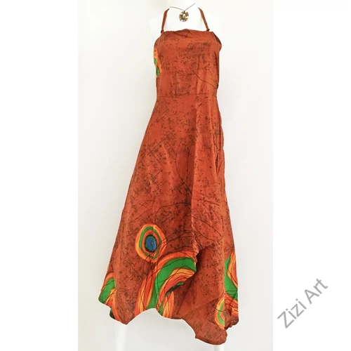 rozsda, barna, narancs, zöld, szürke, hosszú, pamut, ruha, Nepál, átlapolt, lapruha, bő, színes, körös, megkötős, szellős, könnyű, különleges, női, divat, trend, webshop