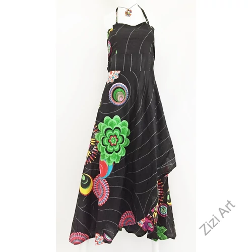 fekete, piros, pink, kék, sárga, virág, mandala, narancs, zöld, hosszú, pamut, ruha, Nepál, átlapolt, lapruha, bő, színes, körös, megkötős, szellős, könnyű, különleges, női, divat, trend, webshop