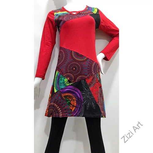 ruha, tunika, fekete, piros, bordó, zöld, kiwi, fekete, patchwork, mandala, kör, absztrakt, mintás, hosszú ujjú, rövid, ruha, Nepál, egyedi, vidám, elegáns, különleges, női, divat, bohém, trend