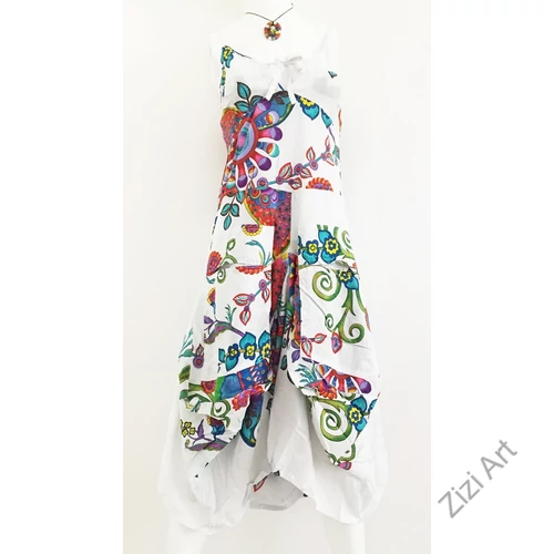 fehér, színes, virágos, pamut, puffos, zsebes, hosszú, ruha, spagettipántos, nyár, egyedi, egzotikus, női, divat, trend, webshop