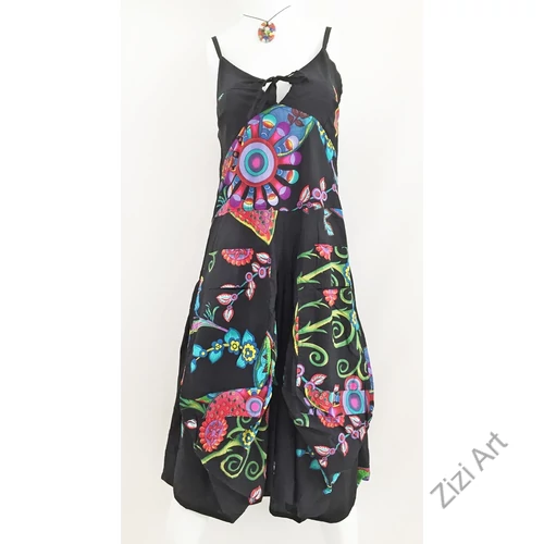 fekete, színes, virágos, pamut, puffos, zsebes, hosszú, ruha, spagettipántos, nyár, egyedi, egzotikus, női, divat, trend, webshop