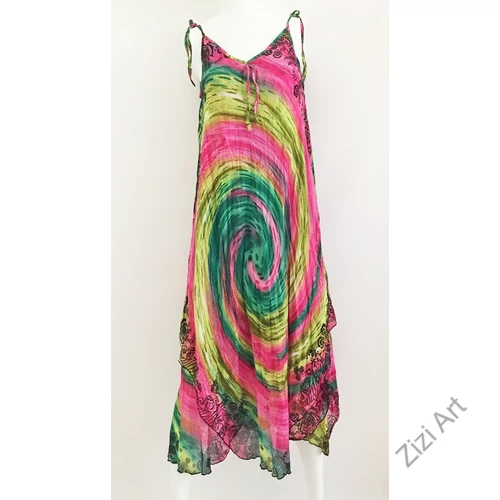 pink, rózsaszín, sárga, zöld, spirál, mintás, hosszú, pamut, géz, ruha, török, bő, színes, spagettipántos, szellős, könnyű, különleges, női, divat, trend, webshop