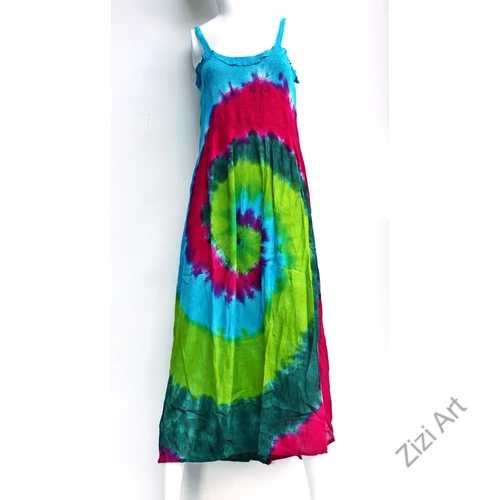 hosszú, ruha, színes, szivárvány, batikolt, spagettipántos, kék, kiwi, zöld, bordó, vidám, bohém, hippi, laza, női, divat, trend