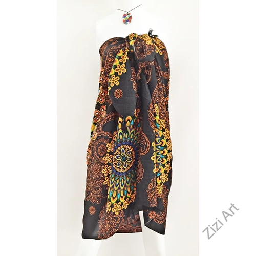 sarong, fekete. barna, sárga, kék, színes, kendő, sál, strandkendő, pareo, mandala
