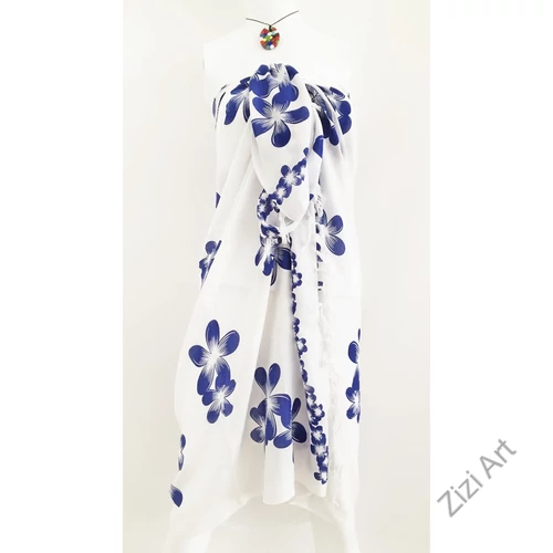 sarong, kendő, strandkendő, pareo, fehér, kék, virágos, nagy, sál, nyár, finom, puha, viszkóz