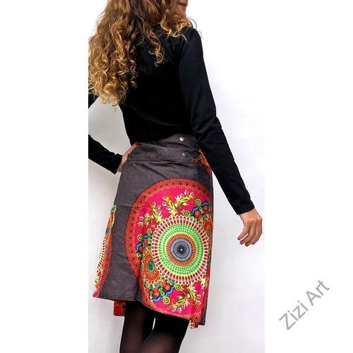 női, térd, kétoldalas, szoknya, pamut, színes, fekete, piros, kék, zöld, piros, szürke, narancs, sárga, lila, virágos, mandala, női, divat, egyedi, bohém, egzotikus, trend, Nepál
