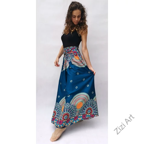 mandala, hosszú, szoknya, ruha, türkiz, kék, megkötős, viszkóz,  A-vonalú, szellős, alkalmi, könnyű,  női, divat, trend