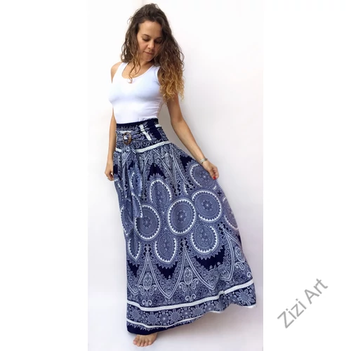 hosszú, vintage, szoknya, ruha, kék, fehér, megkötős, viszkóz,  A-vonalú, szellős, alkalmi, könnyű,  női, divat, trend