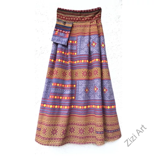 színes, etno, mintás, hosszú, A-vonalú, pamut, szoknya, zsebes, női, divat, trend, extravagáns, egyedi, bohém, fekete, türkiz, kék, zöld, bézs, , bordó, narancs, sárga, lila