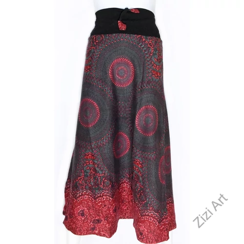 hosszú, A-vonalú, pamut, szoknya, színes, mandala, mintás, piros, bordó, fekete, szürke, türkiz, kék, zöld, női, divat, trend, extravagáns, egyedi, bohém