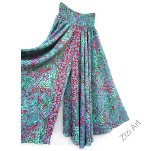 bőszárú, viszkóz, nadrág, szoknya, zöld, piros, lila, színes, levél, mintás, lezser, szellős, női, divat, trend, bohém, extravagáns