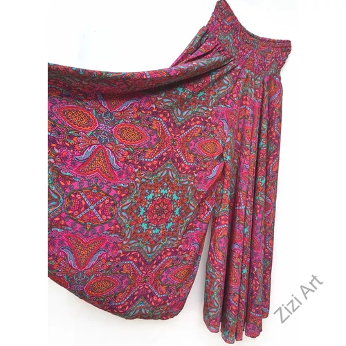 bőszárú, viszkóz, műselyem, nadrág, szoknya, pink, piros, almazöld, indiai, mintás, lezser, szellős, női, divat, trend, bohém, extravagáns