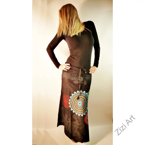 mandala, pamut, fekete, hosszú, szoknya, női divat, trend, egzotikus, egyedi, különleges, elegáns, hosszú