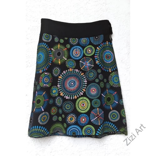 női, pamut, térdszoknya, kék, fekete, mályva, narancs, pink, mandala, virág, mintás, trend, divat, egyedi, bohém, extravagáns, egzotikus 