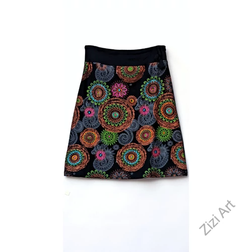 női, pamut, térdszoknya, kék, fekete, mályva, narancs, pink, mandala, virág, mintás, trend, divat, egyedi, bohém, extravagáns, egzotikus 