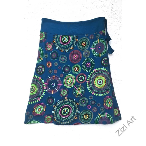 női, pamut, térdszoknya, kék, fekete, mályva, narancs, pink, mandala, virág, mintás, trend, divat, egyedi, bohém, extravagáns, egzotikus 