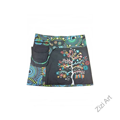 pamut, életfa, mintás, mini, szoknya, színes, fekete, hímzett, mandala, oldalzsebes, bohém, egyedi, extravagáns, női, divat, trend