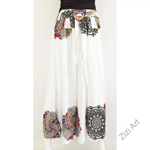 fehér, hosszú, viszkóz, mandala, színes, mintás, szoknya, A-vonalú, szellős, alkalmi, könnyű, különleges, női, divat, trend, webshop