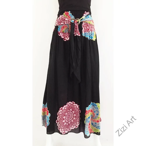 fekete, hosszú, viszkóz, mandala, színes, mintás, szoknya, A-vonalú, szellős, alkalmi, könnyű, különleges, női, divat, trend, webshop