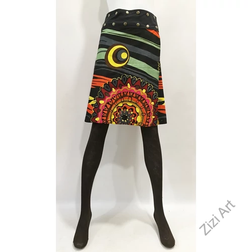 női, térd, szoknya, fekete, piros, kék, kiwi, zöld, narancs, pink, színes, virágos, csíkos, mandala, kétoldalas, női, szoknya, trend, divat, egyedi, bohém, extravagáns, egzotikus, pamut, vászon, Nepál