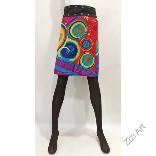 női, térd, szoknya, fekete, piros, kék, kiwi, zöld, narancs, pink, színes, virágos, csíkos, mandala, kétoldalas, női, szoknya, trend, divat, egyedi, bohém, extravagáns, egzotikus, pamut, vászon, Nepál