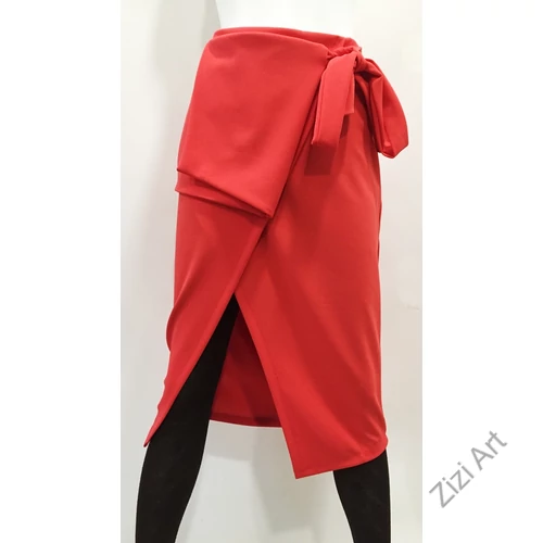 női, lazac, piros, megkötős, midi, szoknya, elegáns, trend, divat, egyedi, bohém, extravagáns, elasztikus, olasz