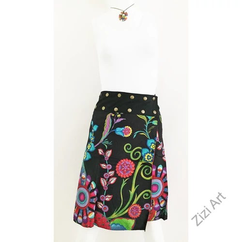 női, térd, szoknya, fekete, piros, lila, pink, sárga, kék, színes, virágos, csipke, mandala, kétoldalas, női, szoknya, trend, divat, egyedi, bohém, extravagáns, egzotikus, pamut, vászon, Nepál