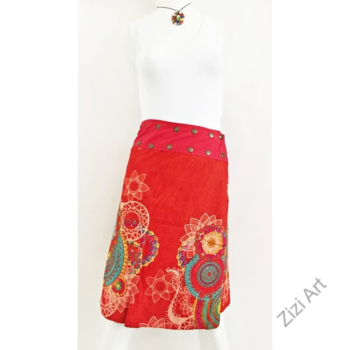 női, térd, szoknya, fekete, szürke, azúr, pink, piros, kék, türkiz, zöld, színes, virágos, csipke, mandala, kétoldalas, női, szoknya, trend, divat, egyedi, bohém, extravagáns, egzotikus, pamut, vászon, Nepál