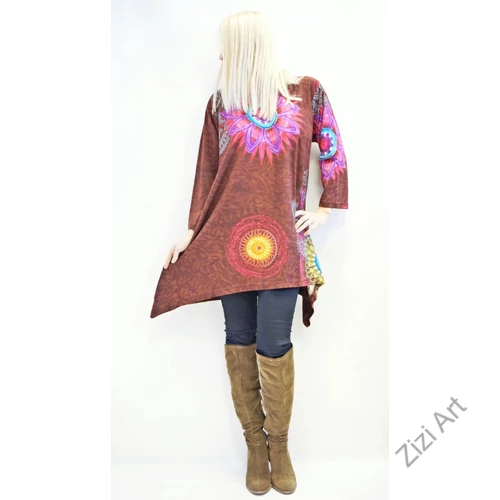 barna, fehér, pink, kék, türkiz, fekete, szürke, hosszú ujjú, pamut, tunika, bő, ruha, felső, A-vonalú, Nepál, csipke, mandala, kör, virág, egzotikus, egyedi, vidám, élénk, különleges, női, divat, bohém, trend, színes