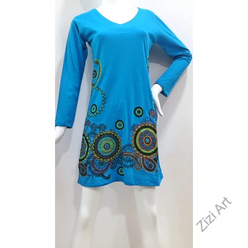 kék, piros, fekete, zöld, kiwi, virág, mandala, mintás, hosszú ujjú, pamut, tunika, ruha, felső, Nepál, egzotikus, egyedi, különleges, női, divat, bohém, trend