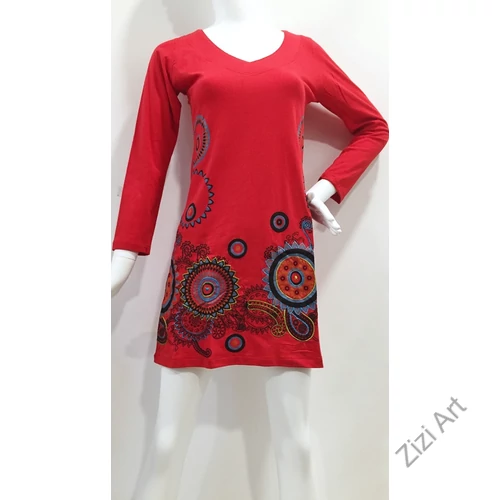 kék, piros, fekete, zöld, kiwi, virág, mandala, mintás, hosszú ujjú, pamut, tunika, ruha, felső, Nepál, egzotikus, egyedi, különleges, női, divat, bohém, trend