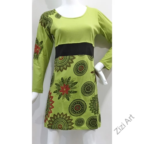 fekete, kiwi, piros, mandalás, színes, hosszú ujjú, ruha, tunika, pamut, Nepál, egzotikus, egyedi, vidám, élénk, különleges, női, divat, trend