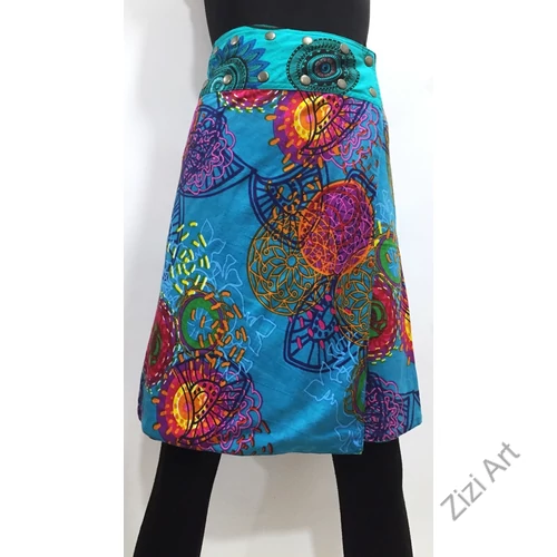 női, térd, kétoldalas, szoknya, vastag, pamut, színes, fekete, piros, kék, zöld, virágos, mandala, női, divat, egyedi, bohém, extravagáns, egzotikus, trend, Nepál