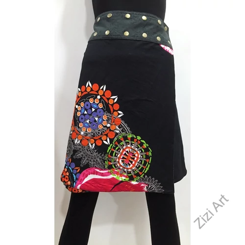 női, térd, kétoldalas, szoknya, vastag, pamut, színes, fekete, piros, kék, zöld, virágos, mandala, női, divat, egyedi, bohém, extravagáns, egzotikus, trend, Nepál
