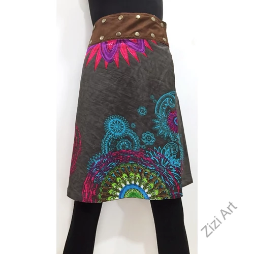 női, térd, kétoldalas, szoknya, vastag, pamut, színes, fekete, piros, kék, zöld, virágos, mandala, női, divat, egyedi, bohém, extravagáns, egzotikus, trend, Nepál